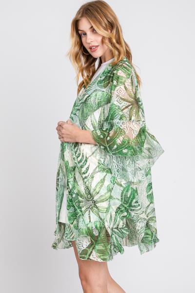 TROPICAL MESH FRONT KNOT KIMONO COVER UP