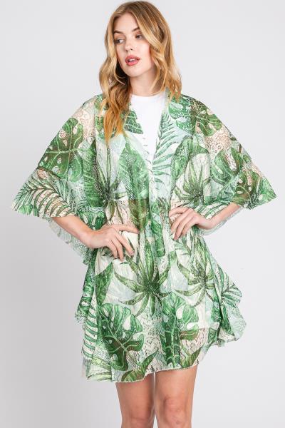 TROPICAL MESH FRONT KNOT KIMONO COVER UP