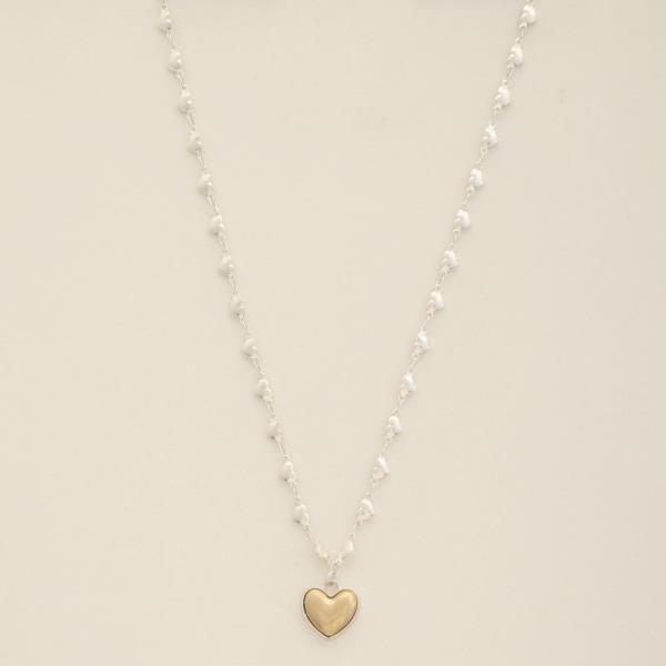 TWO TONE HEART CHARM NECKLACE