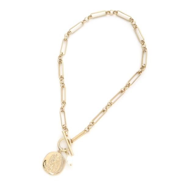 MEDALLION PEARL BEAD TOGGLE CLASP LAYERED NECKLAC