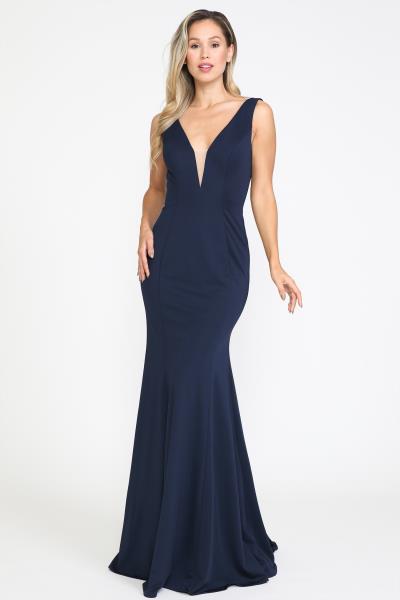 (6 PCS X $64.00)Elegant and pretty long Jersey gown with see through deep v-neck,