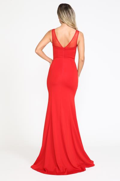 (6 PCS X $64.00) Elegant and pretty long Jersey gown with see through deep v-neck,