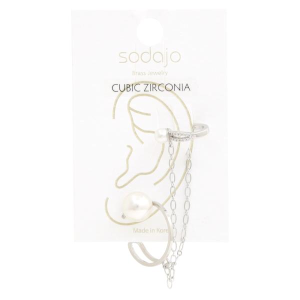 SODAJO CZ PEARL BEAD CHAIN EAR CUFF