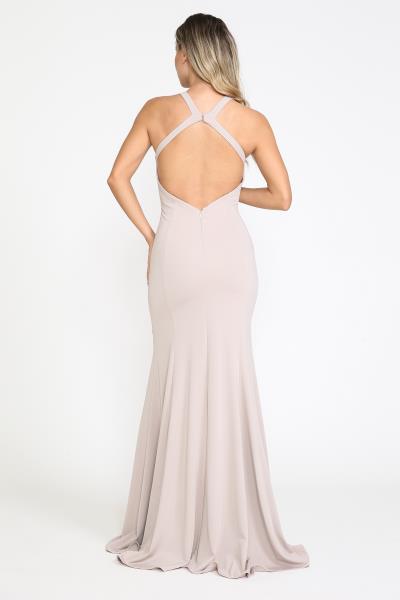 (6 PCS X $64.00) Radiant Elegance: Heavy Jersey Deep V-Neck Cut Out Back Long Dress