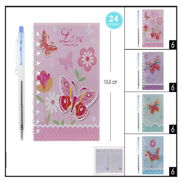 BUTTERFLY NOTEBOOK WITH PEN (24 UNITS)