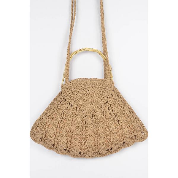 FAUX STRAW BAMBOO HANDLE BAG