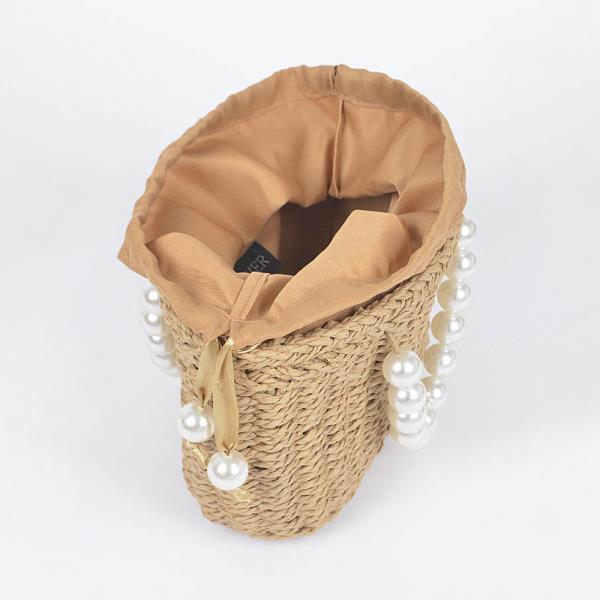 FAUX STRAW BAG WITH PEARL HANDLE