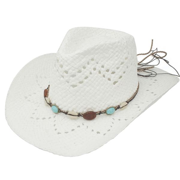 SHELL TQ STONE BAND COWBOY STRAW SUN HAT