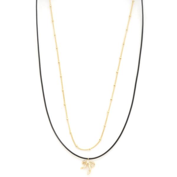 SODAJO BOW BALL BEAD LINK LAYERED GOLD DIPPED NECKLACE