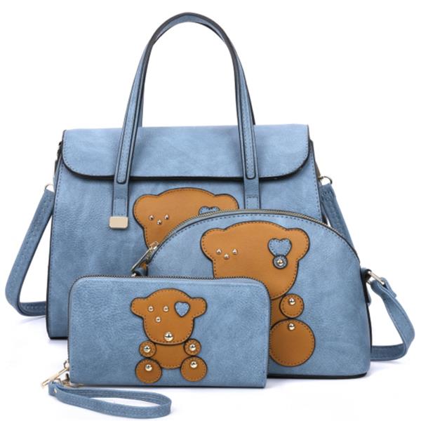 3IN1 SMOOTH BEAR SATCHEL BAG W CROSSBODY AND WALLET SET