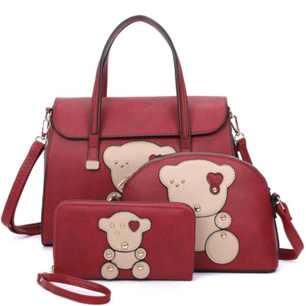 3IN1 SMOOTH BEAR SATCHEL BAG W CROSSBODY AND WALLET SET