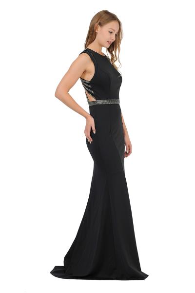 (4PCS x $60.00) Style Stunner: Span Jersey Scoop Neck Dress with Illusion Mesh, Rhinestone Belt, and Open Back