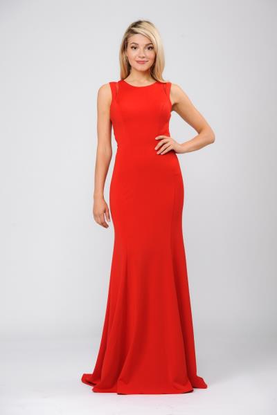 (6 PCS X $ 60.00) Glamorous Red Carpet Ready Dress with Heavy Jersey, Illusion Mesh, and Open Cut-Out Back