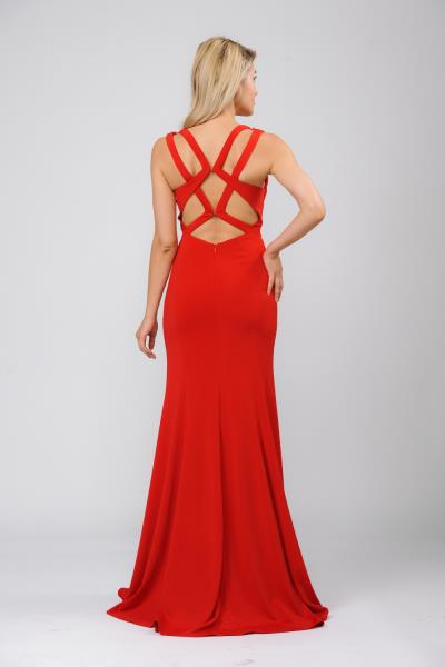 (6 PCS X $ 60.00) Glamorous Red Carpet Ready Dress with Heavy Jersey, Illusion Mesh, and Open Cut-Out Back