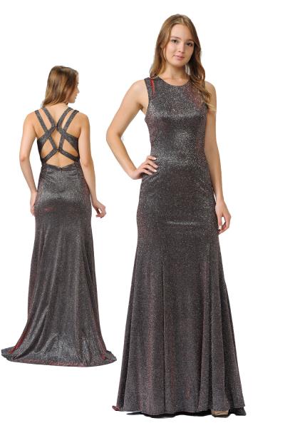 (3 PCS X $59.00) Dazzling Radiance: Iridescent Glitter Knit Dress with Scoop Neck, Illusion Mesh, and Cut-Out Back