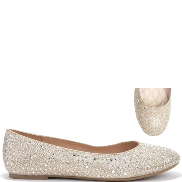 SHIMMERING MATERIAL ROUND TOE FLAT 18 PAIRS
