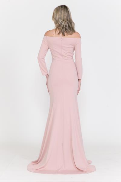 (6 PCS X $64.00) Elegant Allure: Span Jersey Off-the-Shoulder Long Sleeve Long Dress with Zipper Closure