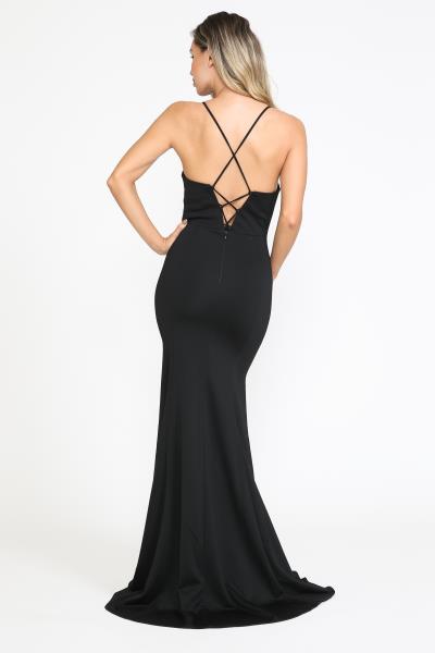 (6 PCS X $64.00) Elegance Personified: Jersey Spaghetti Strap Square Neck Long Dress with Corset Closure and Front Slit