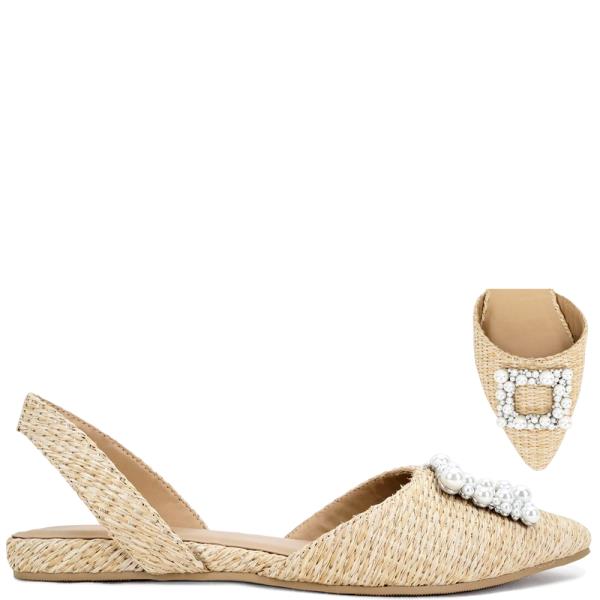 POINTY RAFFIA SLING BACK W SQUARE PEARLS 12 PAIRS