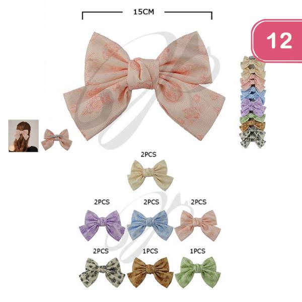 ROSE PATTERN HAIR BOW CLIP (12 UNITS)