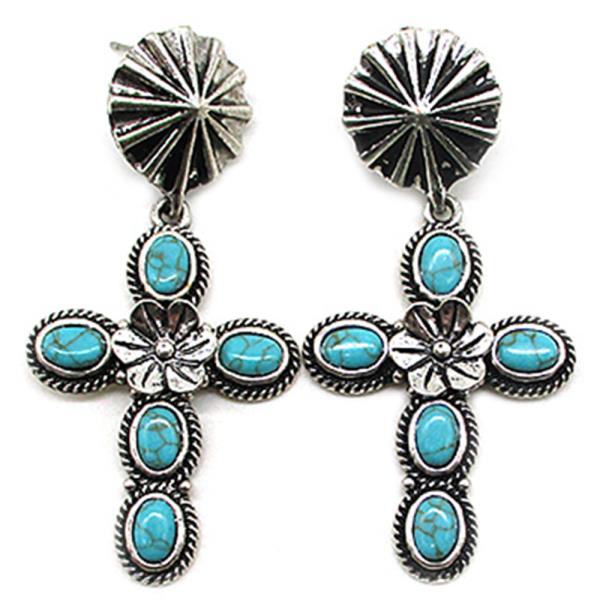 WESTERN STYLE CROSS DANGLE EARRING