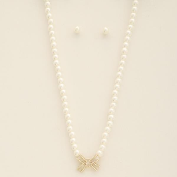 BOW PEARL BEAD NECKLACE