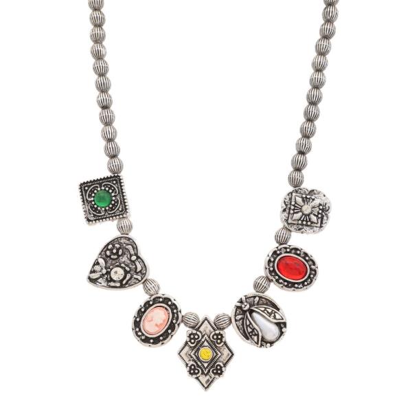 HEART OVAL MULTI SHAPE GEM NECKLACE