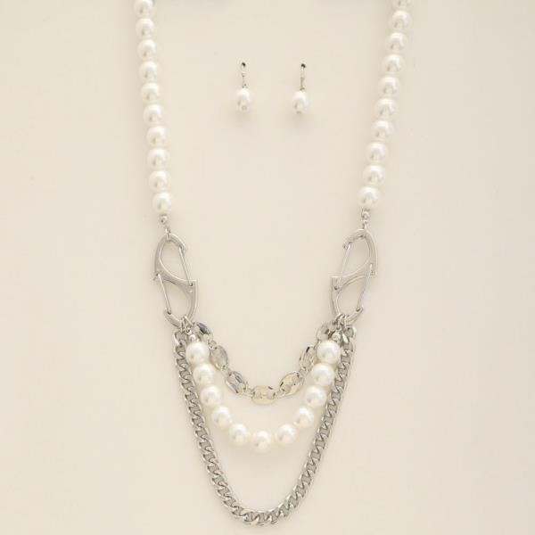 PEARL BEAD CURB LINK NECKLACE