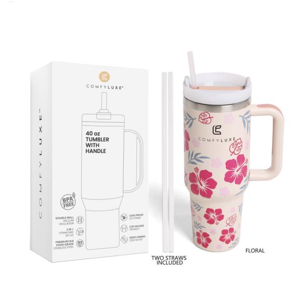 FLORAL 40 OZ TUMBLER WITH HANDLE