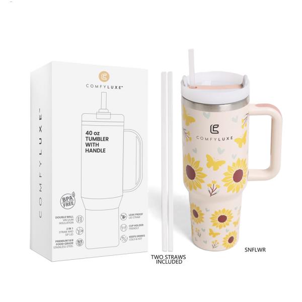 SUNFLOWERS 40 OZ TUMBLER WITH HANDLE