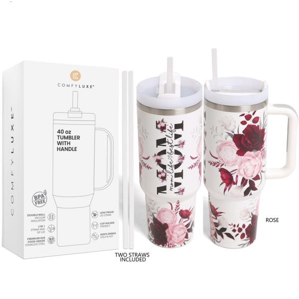 ROSE MOM 40 OZ TUMBLER WITH HANDLE
