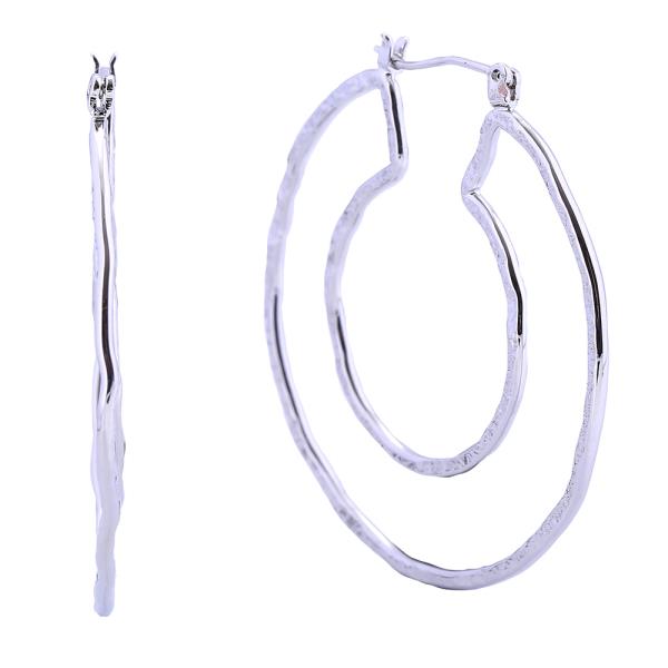 14K GOLD/WHITE GOLD DIPPED LINEAR HOOP PINCATCH EARRINGS