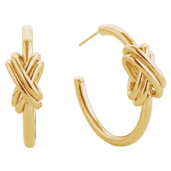 14K GOLD/WHITE GOLD DIPPED DOUBLE KNOT HOOP POST EARRINGS