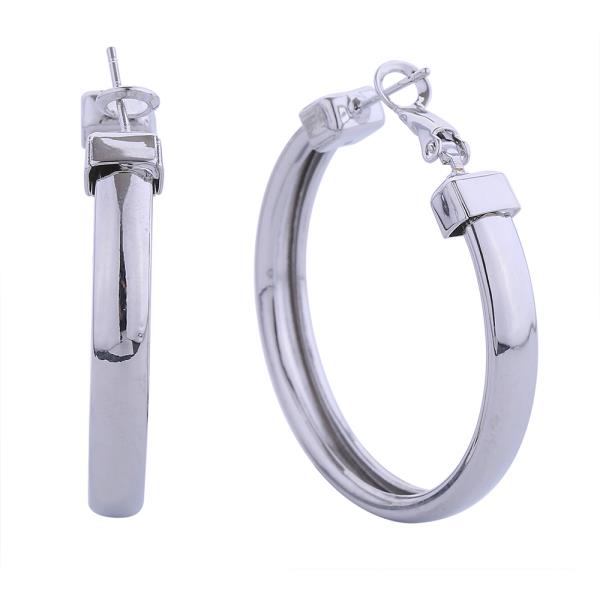 14K GOLD/WHITE GOLD DIPPED SLEEK HOOP PINCATCH EARRINGS