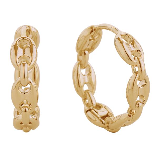 14K GOLD/WHITE GOLD DIPPED FARANDOLE LINK HUGGIE HOOP EARRING