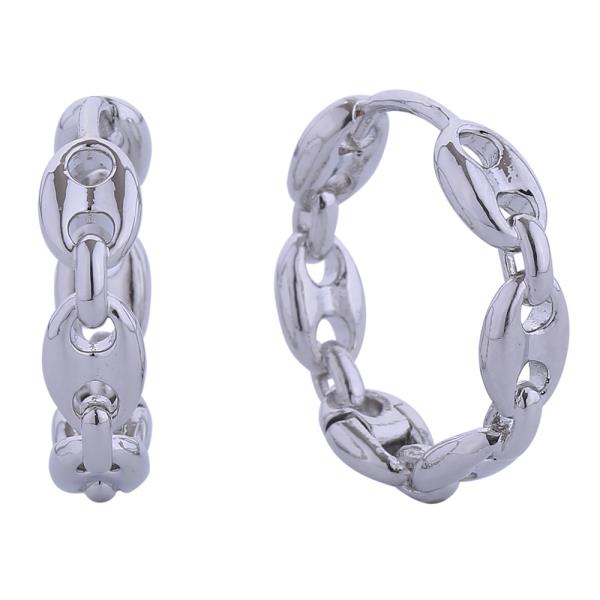 14K GOLD/WHITE GOLD DIPPED FARANDOLE LINK HUGGIE HOOP EARRING