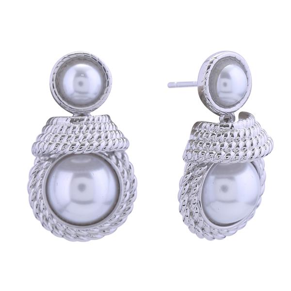 14K GOLD WHITE GOLD DIPPED PRINCESS DOUBLE PEARL POST EARRINGS