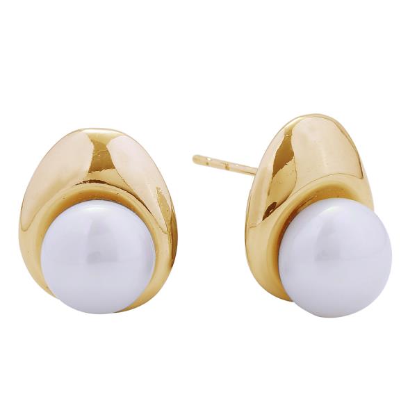14K GOLD WHITE GOLD DIPPED BUTTON PEARL POST EARRINGS