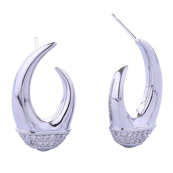 14K GOLD WHITE GOLD DIPPED BAISED PAVE CZ HOOP POST EARRINGS