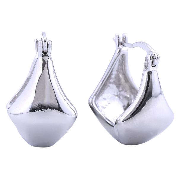 14K GOLD WHITE GOLD DIPPED SYMMETRIC PUFF HOOP PINCATCH EARRINGS