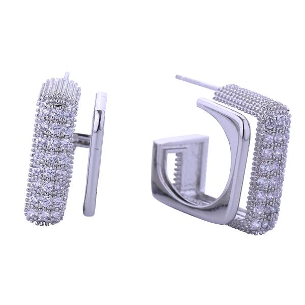 14K GOLD WHITE GOLD DIPPED BOLD SQAURE PAVE CZ POST EARRINGS