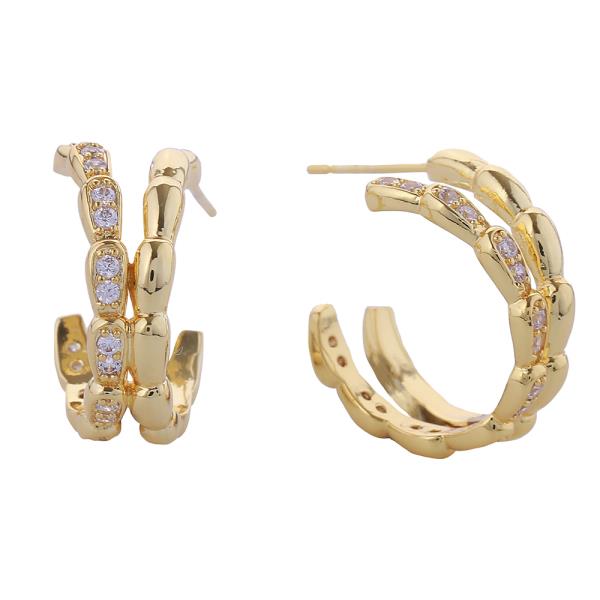 14K GOLD WHITE GOLD DIPPED SERPENTI PAVE CZ POST EARRINGS