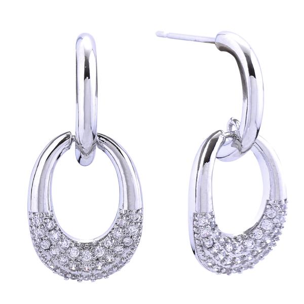 14K GOLD WHITE GOLD DIPPED LUCKY DROP PAVE CZ POST EARRINGS