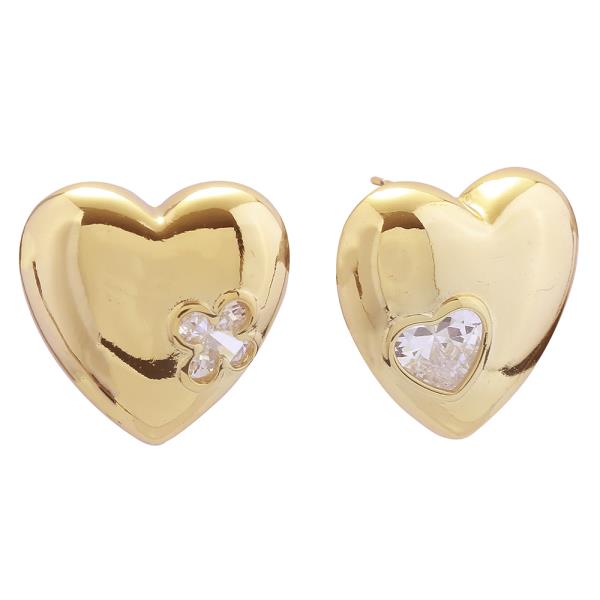 14K GOLD WHITE GOLD DIPPED DREAMY HEART PAVE CZ POST EARRINGS