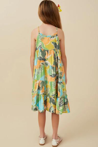 ($30.95 EA X 4 PCS) Girls Textured Botanical Print Tiered Tank Dress