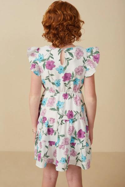 ($29.95 EA X 4 PCS) Girls Floral Print Ruffle Sleeve Textured Dress