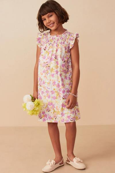 ($31.95 EA X 4 PCS) Girls Vivid Watercolor Smocked Ruffle Sleeve Dress