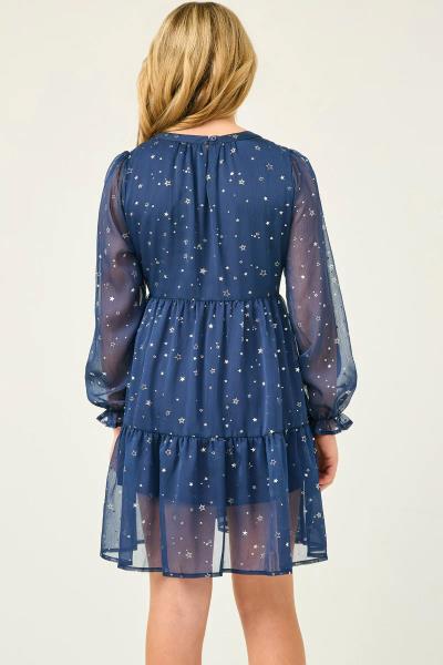 ($22.95 EA X 4 PCS) Girls Sheer Foil Star Print Dress