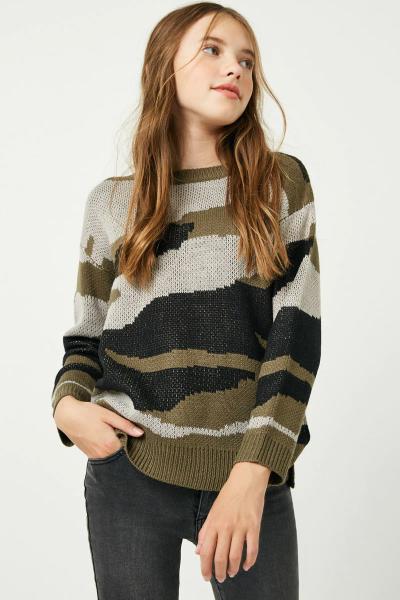 ($28.95 EA X 4 PCS) Girls Camo Knit Sweater