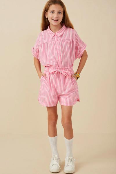 ($22.95 EA X 4 PCS) Girls Self Belted Stripe Shorts
